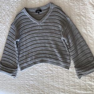 Lulus Bell Sleeve Grey V Neck Knit Sweater